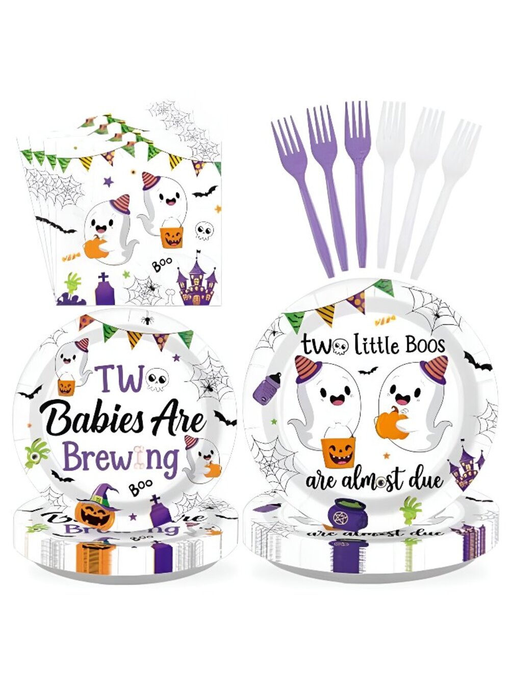 96Pcs A Little Boo Is Almost Due Party Decorations, Serves 24